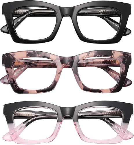 Miniatura 3 de Przene Paquete de 4 lentes de lectura rectangulares para hombres y mujeres con bloqueo de luz azul