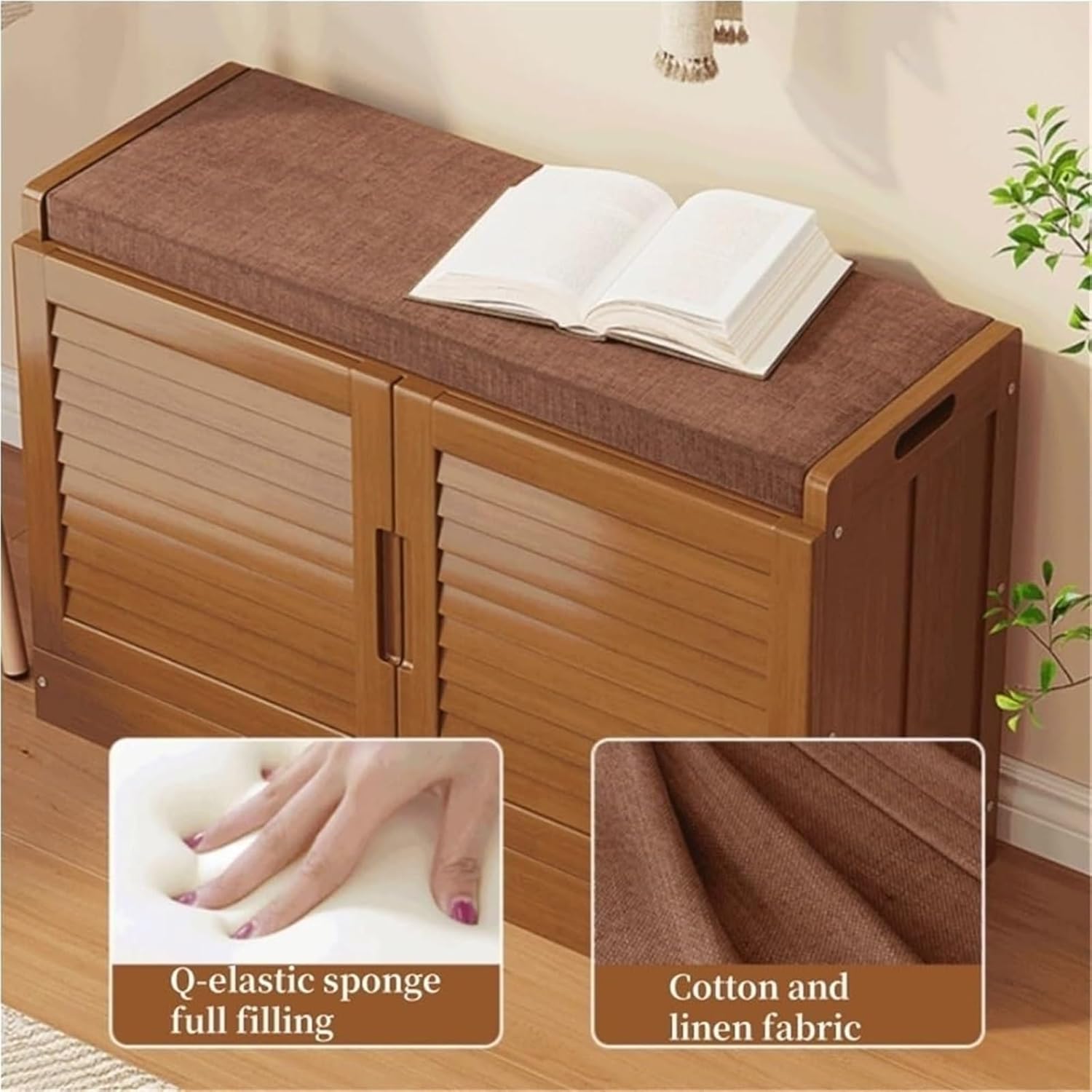 Benches Garden Bench Outdoor Patio Seating Backless Park Chair Lawn Path Slatted Seats,Modern Entryway Shoe Rack Bench with Soft Cushion, Stylish Shoe Storage Stool for Hallway & Balcony, Fu