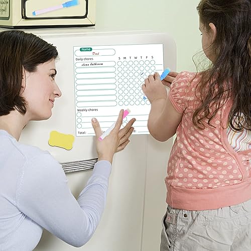 Miniatura 4 de Tabla magnética de tareas de comportamiento para niños, 3 unidades, tablas de comportamiento de borrado en seco, gráficos en blanco, marcadores de