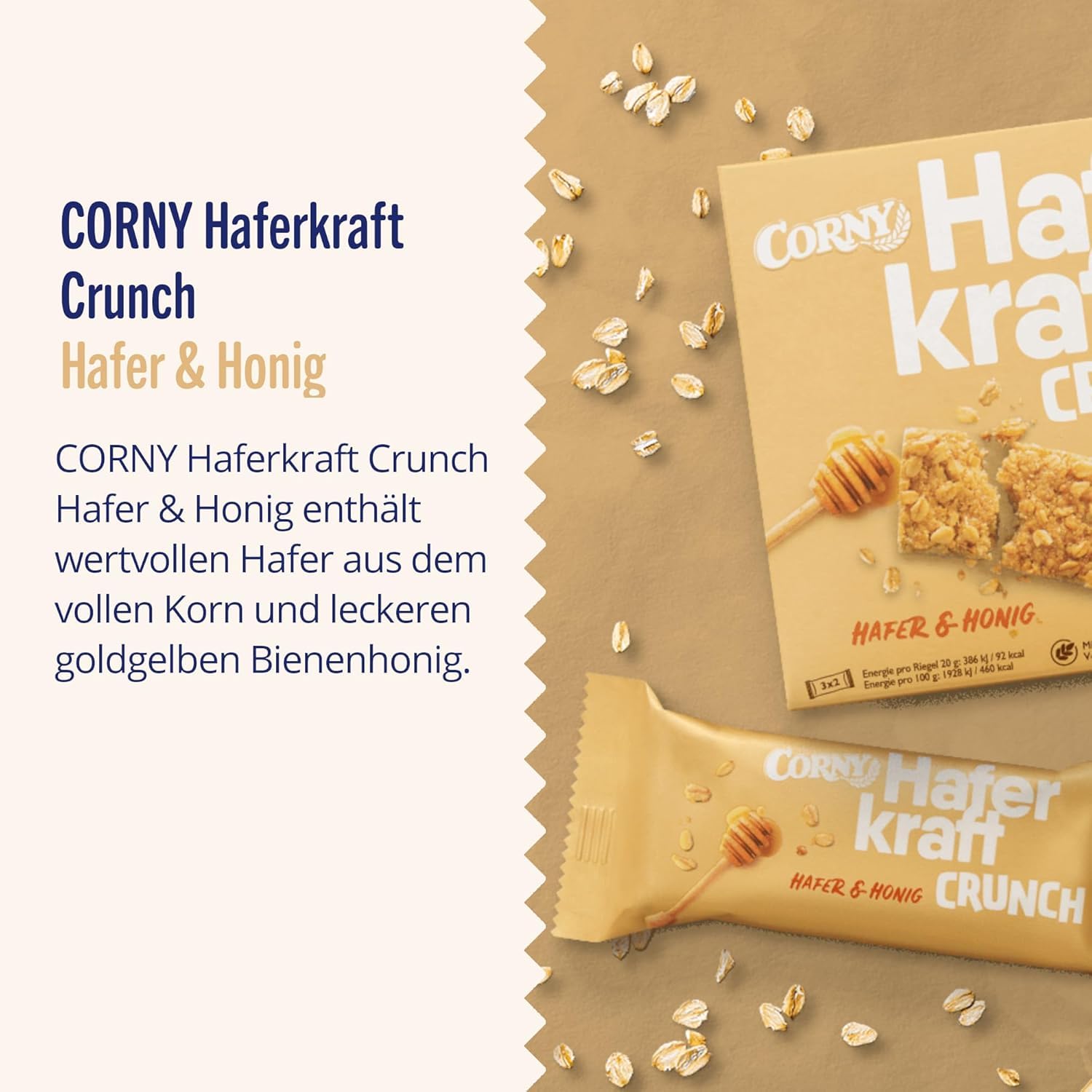 Haferriegel | Corny Haferkraft Crunch | Vollkorn Müsliriegel mit wertvollem Hafer & Honig | Energiereicher Snack für unterwegs | 27 x 40g