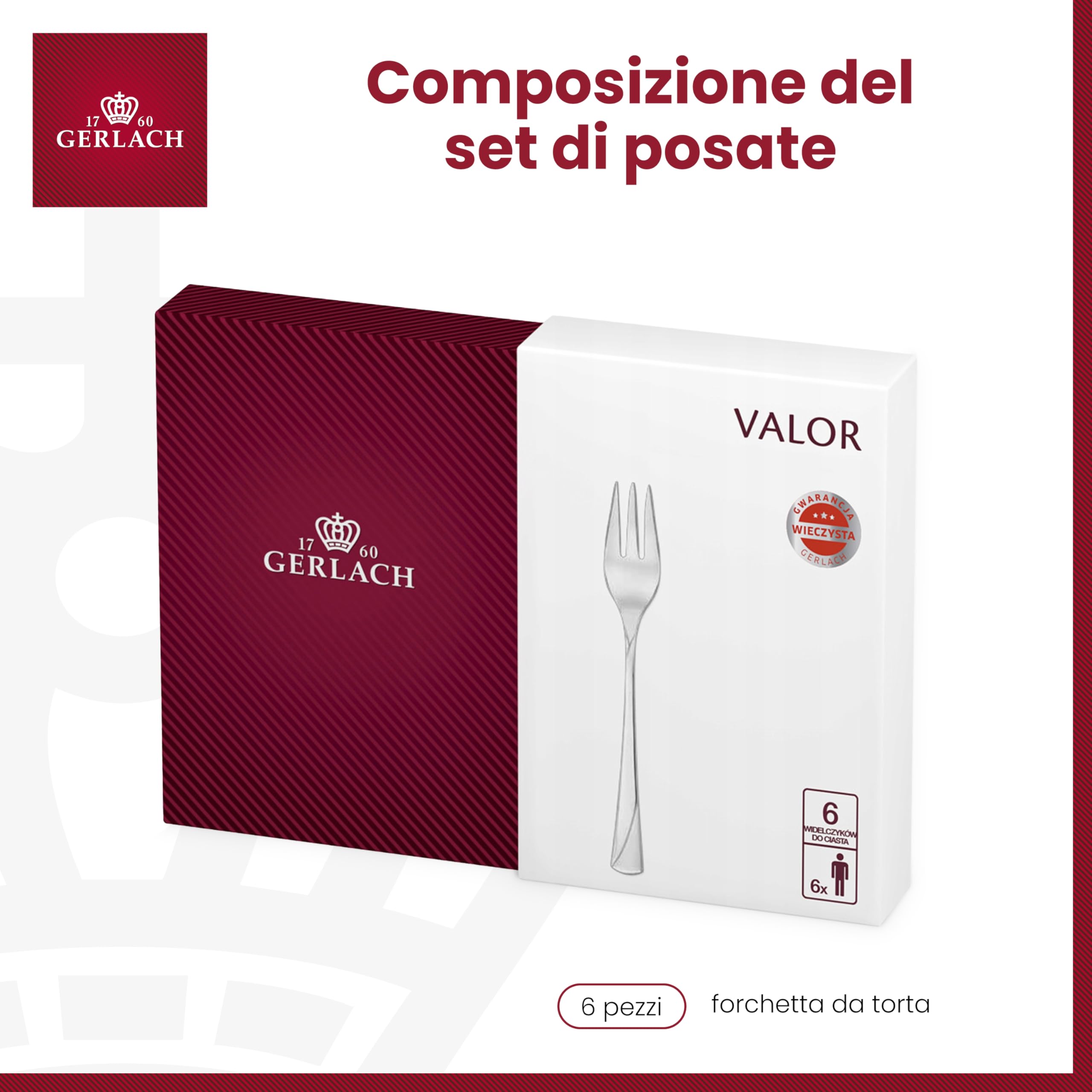 Gerlach forchette da Dessert Lucido Valor, Acciaio Inox, Argento, 20 x 15 x 2.5 cm, 6 unità