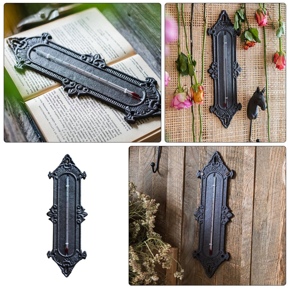 Innenthermometer Klassisches Gewächshaus Thermometer aus Eisen mit Hygrometer Schwarzes Wandmontierbar für Garten und Innenräume