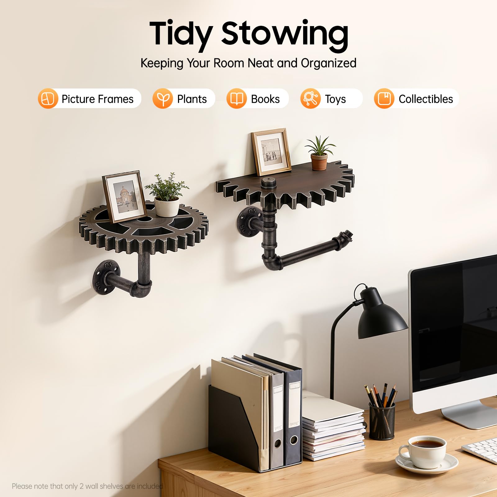 Set di 2 mensole da parete, design industriale, stile vintage, in legno