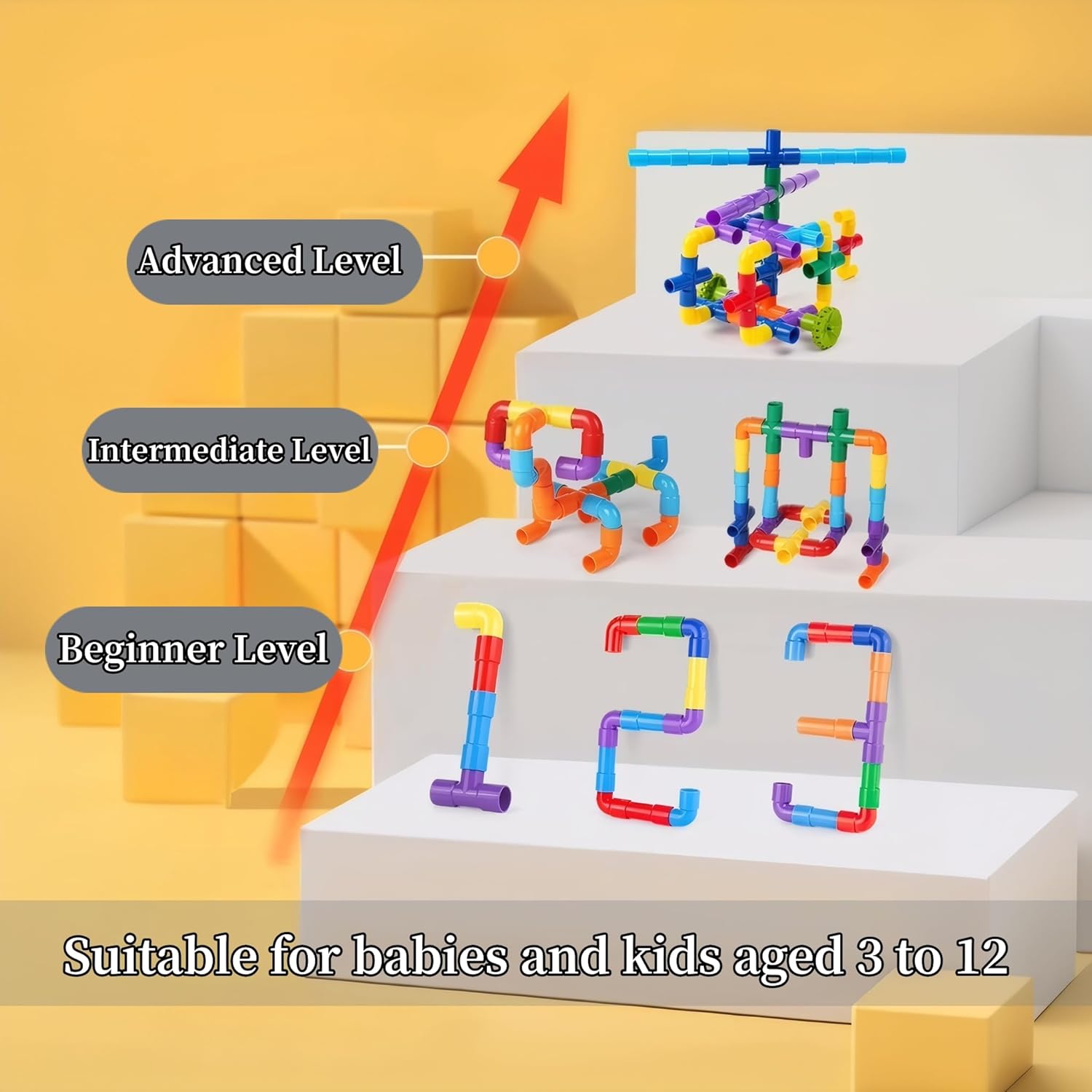 Pipe Building Blocks for Kids 3,4,5,6,7,8 |300Pc STEM Construction Toys with Storage Box |Ideal Birthday&Holiday Gift, Educational&Creative STEAM Present for Boys & Girls (Medium Size)