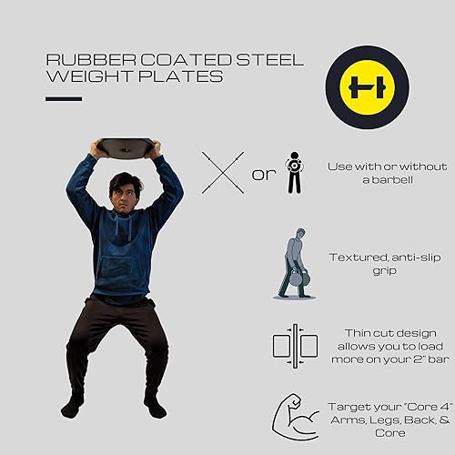 Miniatura 4 de HULKFIT Dumbbell Rubber Coated Steel Weight Plates Set for Loadable Dumbbell Bar - Black