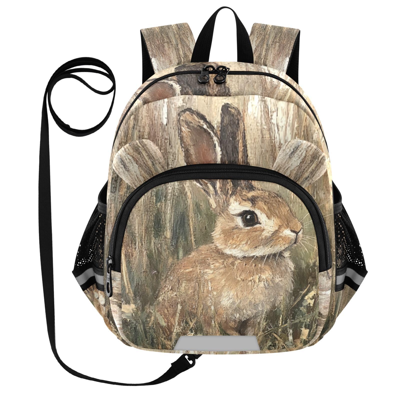 Hare Grass Painting Toddler Harness Backpack for Boys Girls 3-6 Years Kids Backpack with Anti Lost Safety Leash Baby Travel Bag for Preschool Travel Walking