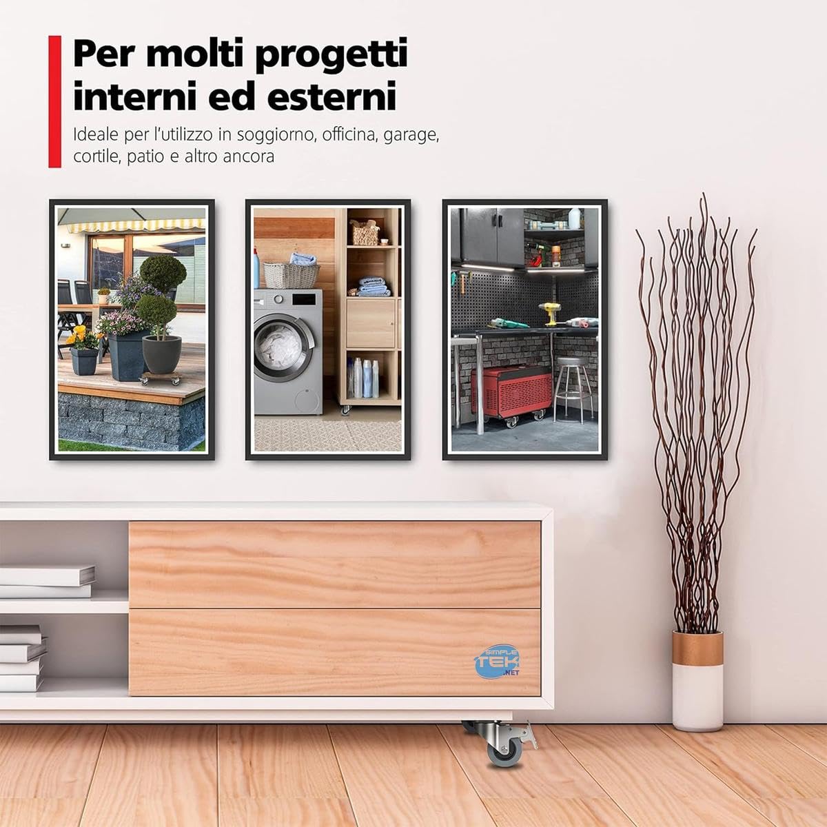 Zestaw 4 kół widłowych do mebli, 50 mm, gwintowany trzpień M10 x 25 mm, całkowity udźwig 120 kg, profesjonalne kółka obrotowe do wózków i mebli