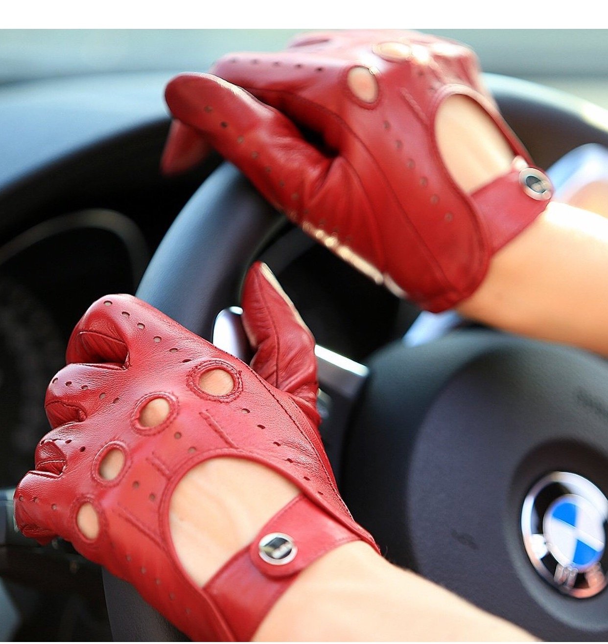 Women's Genuine Soft Leather Driving Gloves (Small, Red)