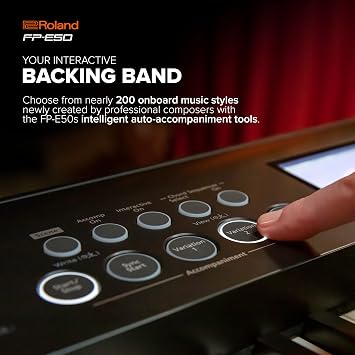 Roland FP-E50 Digital Piano | SuperNATURAL Piano & ZEN-Core Sound Engines | 88-Note Hammer-Action & TIGER KYS21-BK Adjustable Platform Keyboard Stand - Flat Top Stand for Keyboards and Mixers - Black