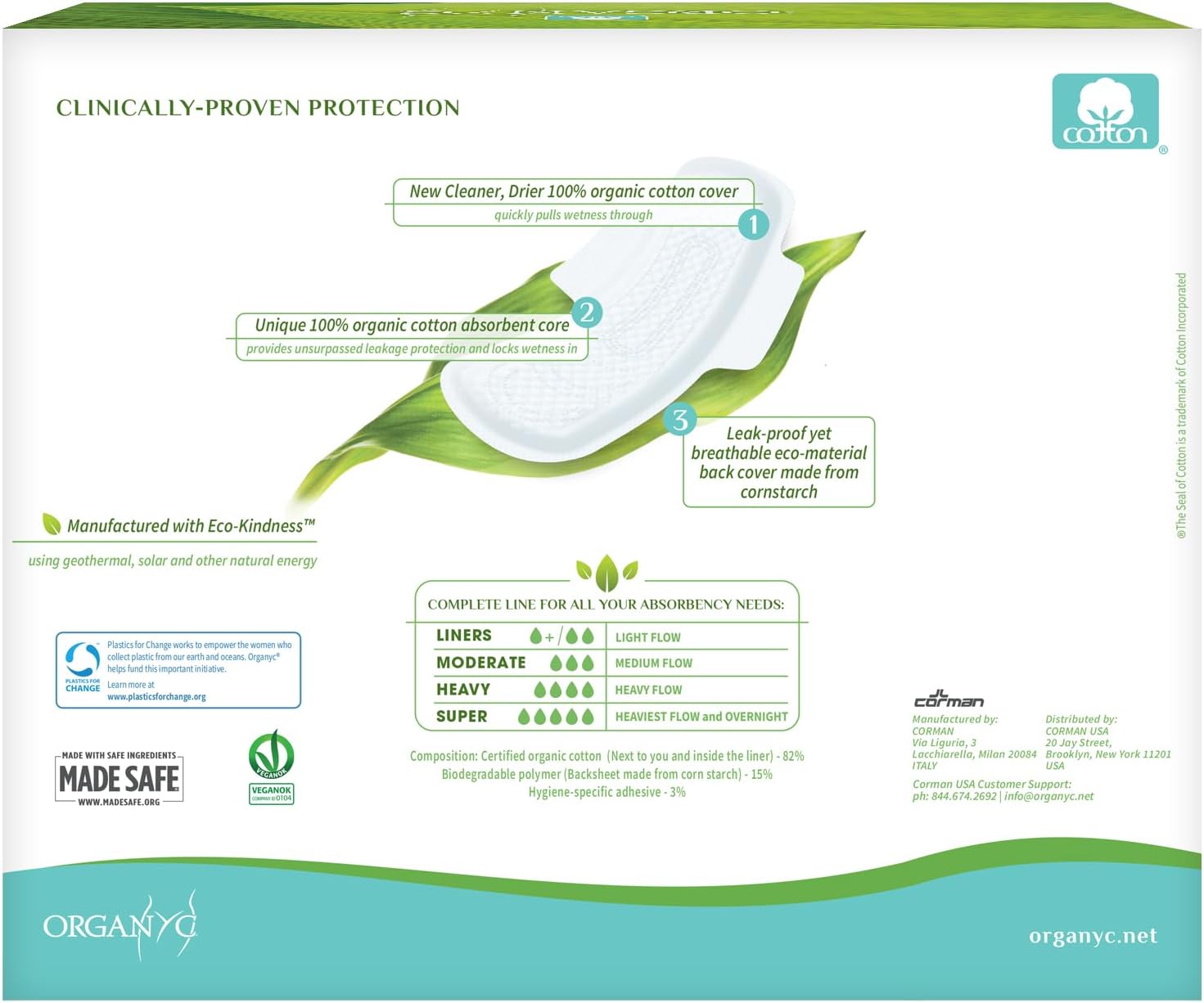 Organyc New and Improved 100% Certified Organic Cotton Inside and Out Overnight Feminine Pads, Heaviest Flow, Super Absorbency, 28 Count