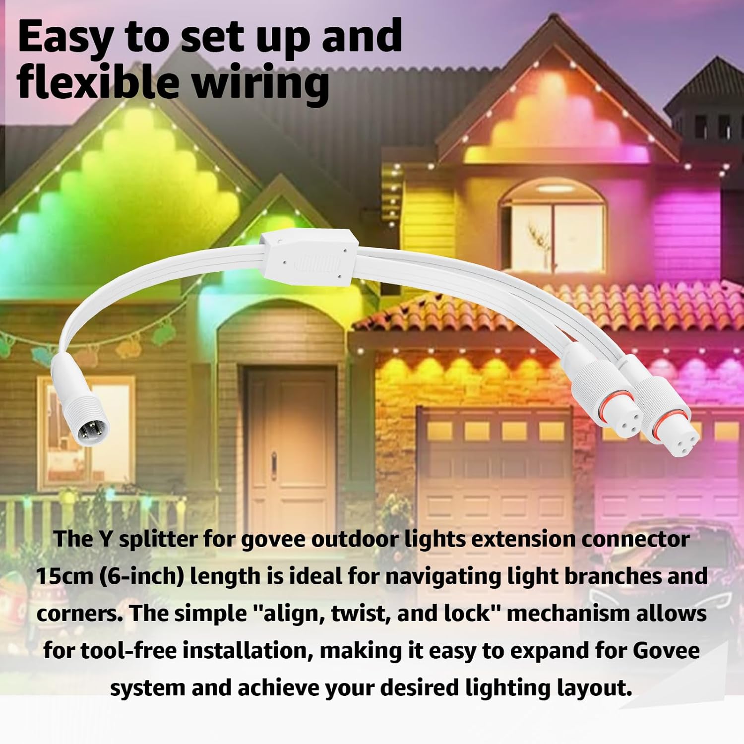 Y-Splitter Extension Cable for Govee Permanent Outdoor Lights Pro(1 Male to 2 Female) IP68 Waterproof Y-Shaped Connector Cord Compatible with Govee H705D H705E H705F H805A H805B H805C (White)