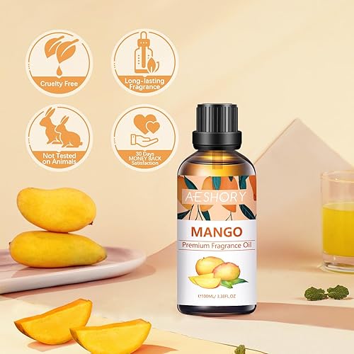 Miniatura 2 de Aceite aromático de mango de 1.0 fl oz, aceites aromáticos frutales de grado prémium para hacer velas, aromas de jabón y difusores, aceites
