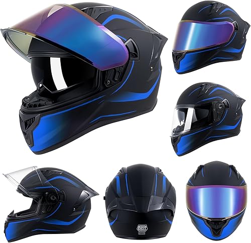 Miniatura 2 de Full Face Motorcycle Helmets for Adult Men Women, DOT Approved Street Bike Racing Helmet Dual Visor Quick Release Buckle, Motorbike ADV Moped Helmet