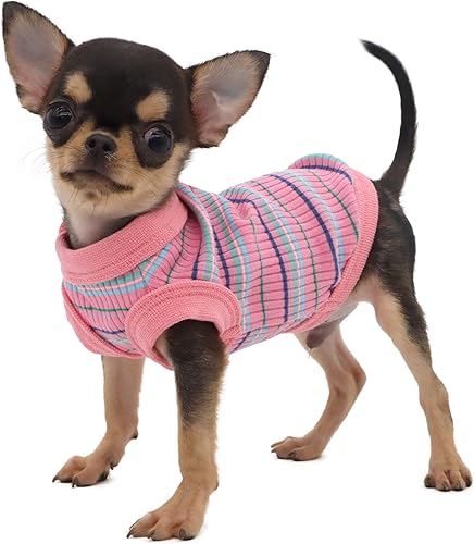 Miniatura 2 de LOPHIPETS Chaleco 100% algodón acanalado para perros pequeños, camiseta sin mangas, rosa, XXS