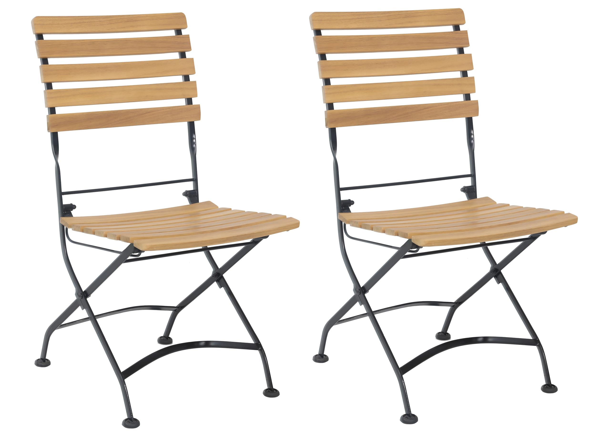 METRO Professional Silla de Exterior Baviera, Madera, Plegable, para terraza/Bar/Restaurante/Eventos, Resistente a la Intemperie, Beige/Negro, 2 Unidades (sin reposabrazos)