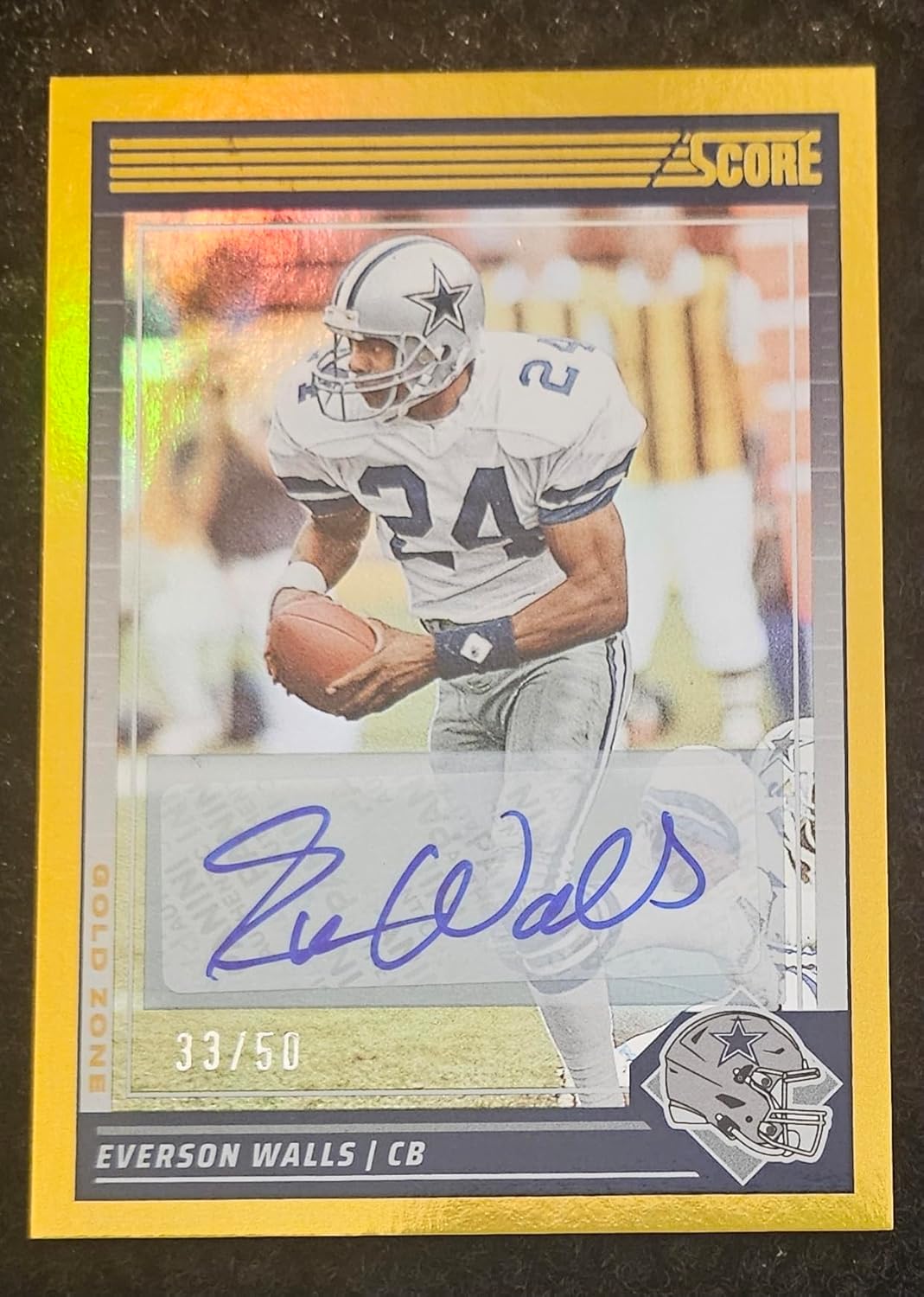 2024 Score Football Panini #81 Everson Walls Auto Autograph Cowboys Gold Zone Parallel 33/50