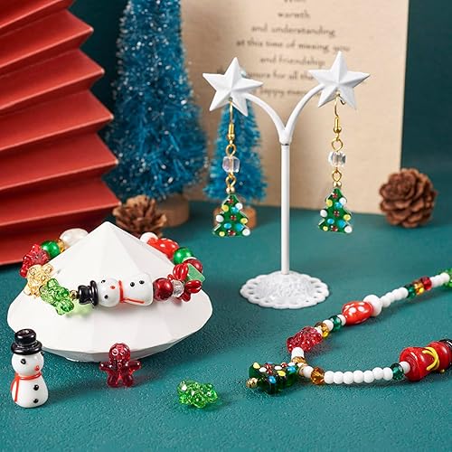 Miniatura 2 de Cheriswelry 46 cuentas de Navidad para árbol de Navidad, muñeco de nieve, guantes de hombre de jengibre, medias de cuentas surtidas, manualidades,