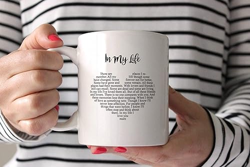 Miniatura 3 de In My Life Lyrics - Taza de café de cerámica (11 onzas, blanco)
