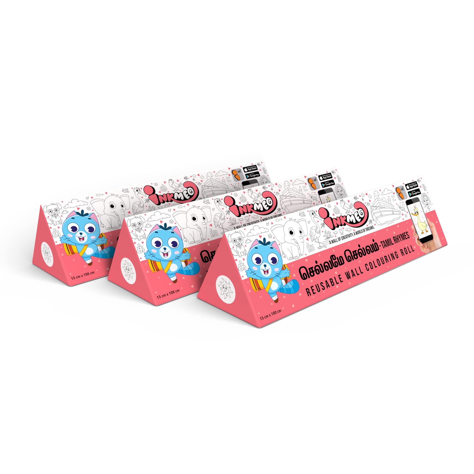 Inkmeo Tamil Rhymes Reusable Wall Colouring Rolls - Teach Baby Songs with AR Visuals (Colouring Kit + App)| Return Gift for Kids Ages 2+ | Size: 6x40 Inches Each (Pack of 3) (B0BYZ2L6XQ) Amazon Price History, Amazon Price Tracker