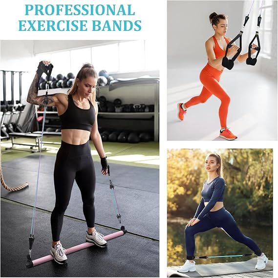 jjshund Pilates Bar Seti, 3 Set Direnç Bandı, Çok Fonksiyonlu Pilates Egzersiz Ekipmanları, Kadın Erkek için, Egzersiz Bandı Seti, Ev Spor Salonu, Fitness, Yoga Kuvvet Antrenmanı için