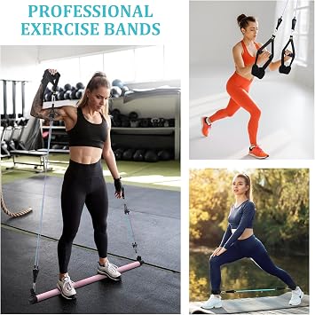 jjshund Pilates Bar Seti, 3 Set Direnç Bandı, Çok Fonksiyonlu Pilates Egzersiz Ekipmanları, Kadın Erkek için, Egzersiz Bandı Seti, Ev Spor Salonu, Fitness, Yoga Kuvvet Antrenmanı için