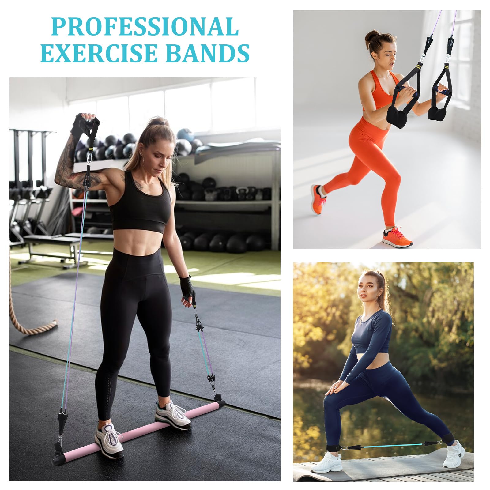Kit Barre de Pilates avec 6 Bandes de Résistance Élastique, Musculation pour Homme et Femme, Yoga Fitness