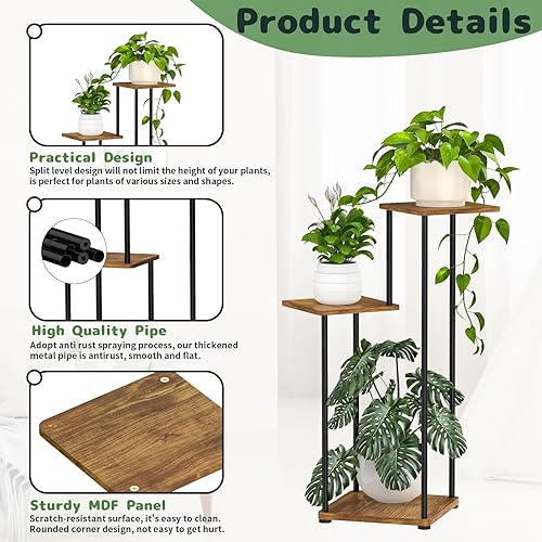 Miniatura 3 de Soporte para plantas de interior, 3 niveles altos para plantas, estante para plantas interiores, estante de exhibición de esquina, soporte para