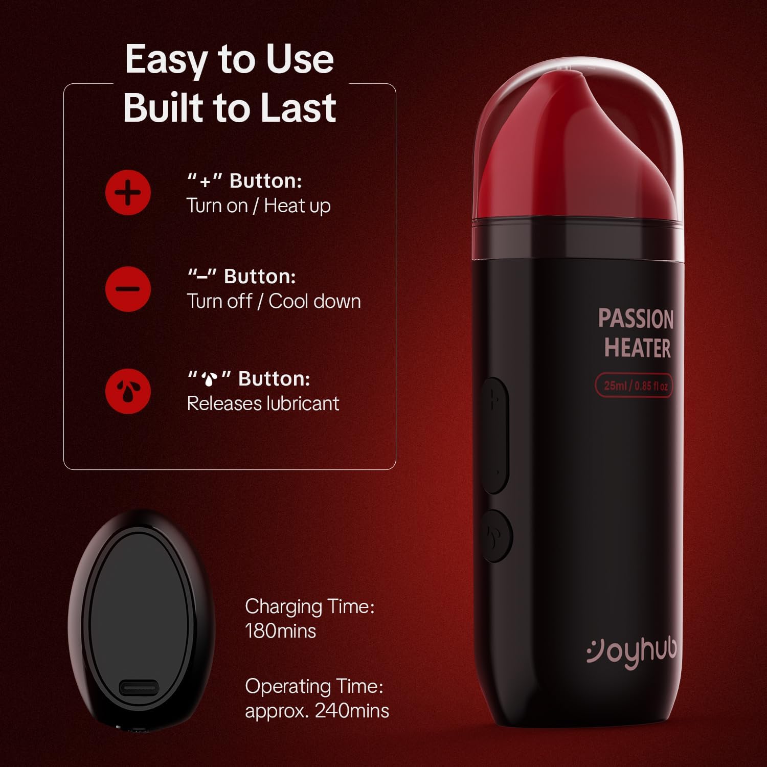EINSEO Water-Based Lube Warmer, 1 FL Oz Adjustable Lubricant Warmer 97-115°F with LCD Display, USB-C Rechargeable Portable Lube Heater for Men Women Couples, Lubricant Heating Device