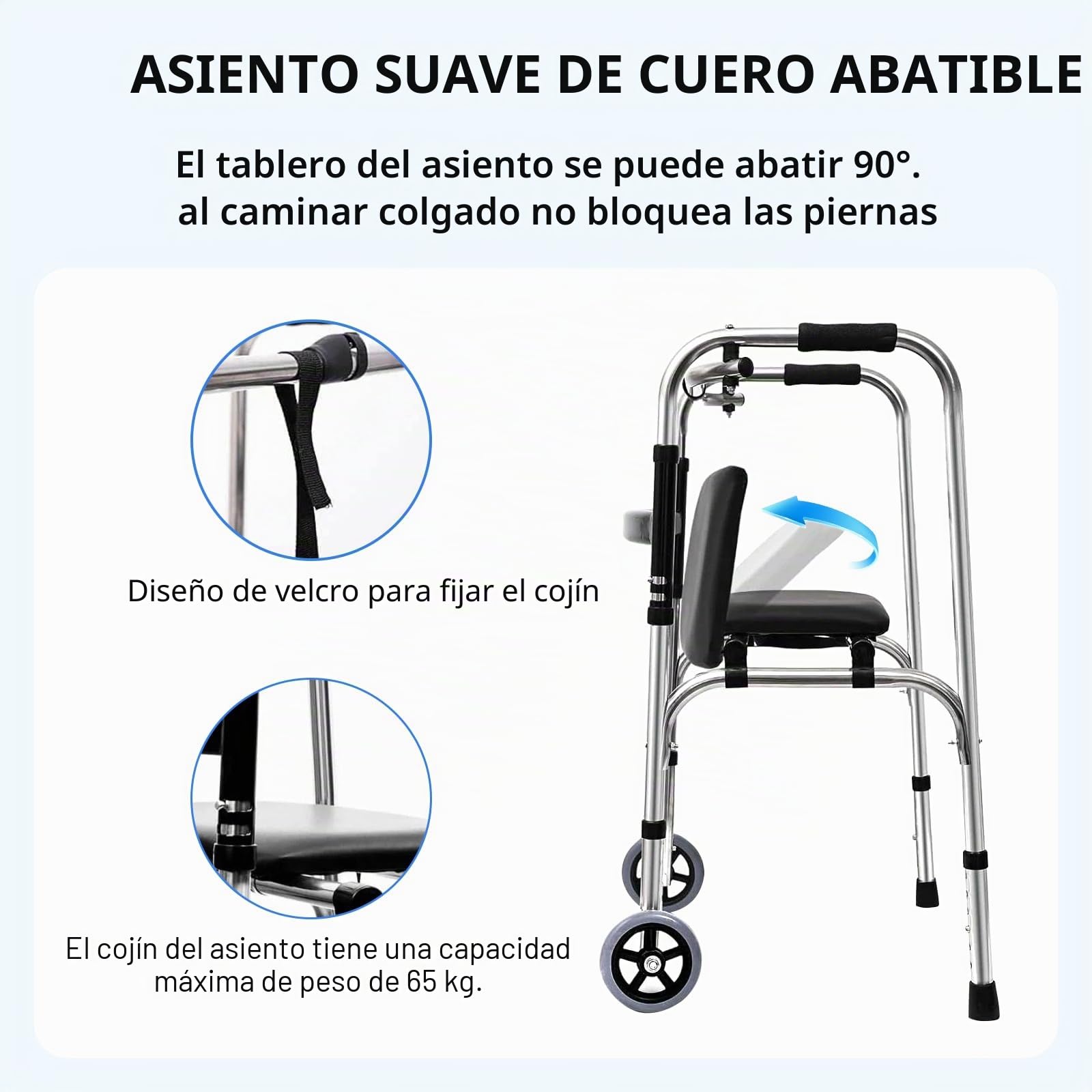 Andador plegable con ruedas, marco de pasamanos, andador plegable ligero para ancianos, altura ajustable de 8 niveles para personas mayores, rueda delantera, hasta 390 libras