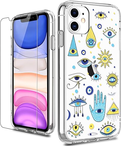 LUHOURI Funda diseñada para iPhone 11 con protector de pantalla, acrílico transparente para mujeres y niñas, funda protectora de ajuste delgado de
