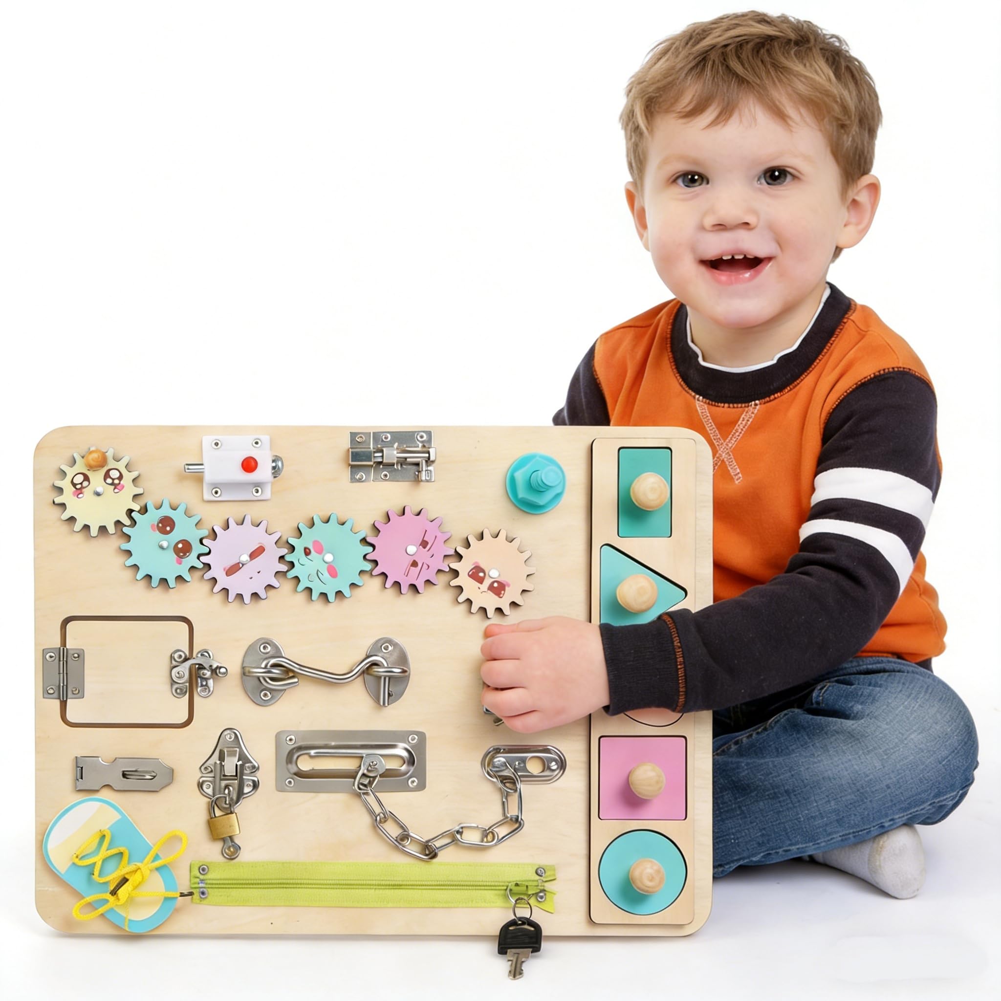 NUKied Montessori Board for Kids,Busy Board Toddler,Montessori Wooden Toys,Montessori Activity Board Sensory Board,Montessori Toy 2 Years,Educational for Children 1 2 3 4 Year Old