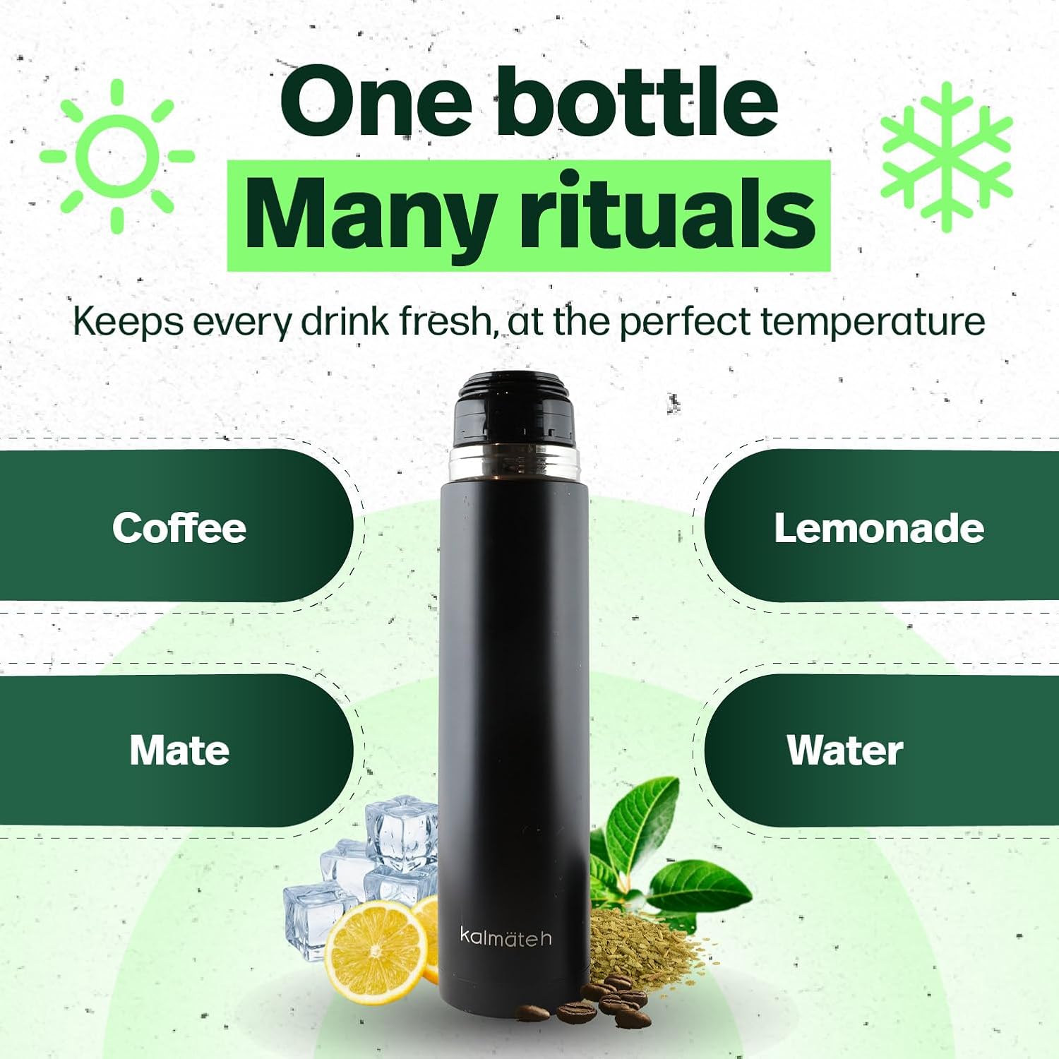 Kalmateh Stainless Steel Thermo Bottle 34oz for Hot Drinks, Precise Pouring for Coffee, Tea, Yerba Mate and Cold Beverages - Image 8