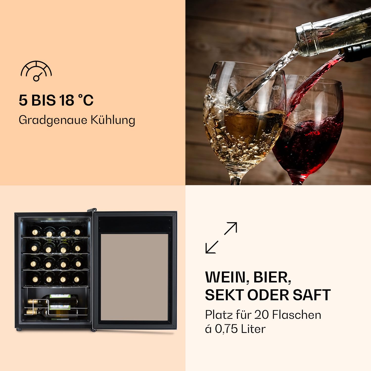 Klarstein Ultimo Uno Weinkühlschrank 53L 20 Flaschen Touch-Bedienfeld schwarz