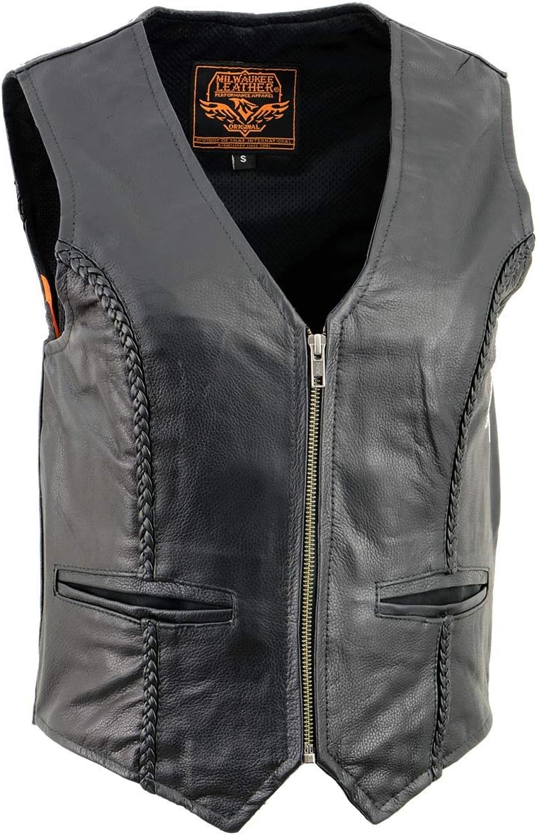 Milwaukee Leather XS1246 Ladies Black 'Braided' Classic Leather Vest - Image 8