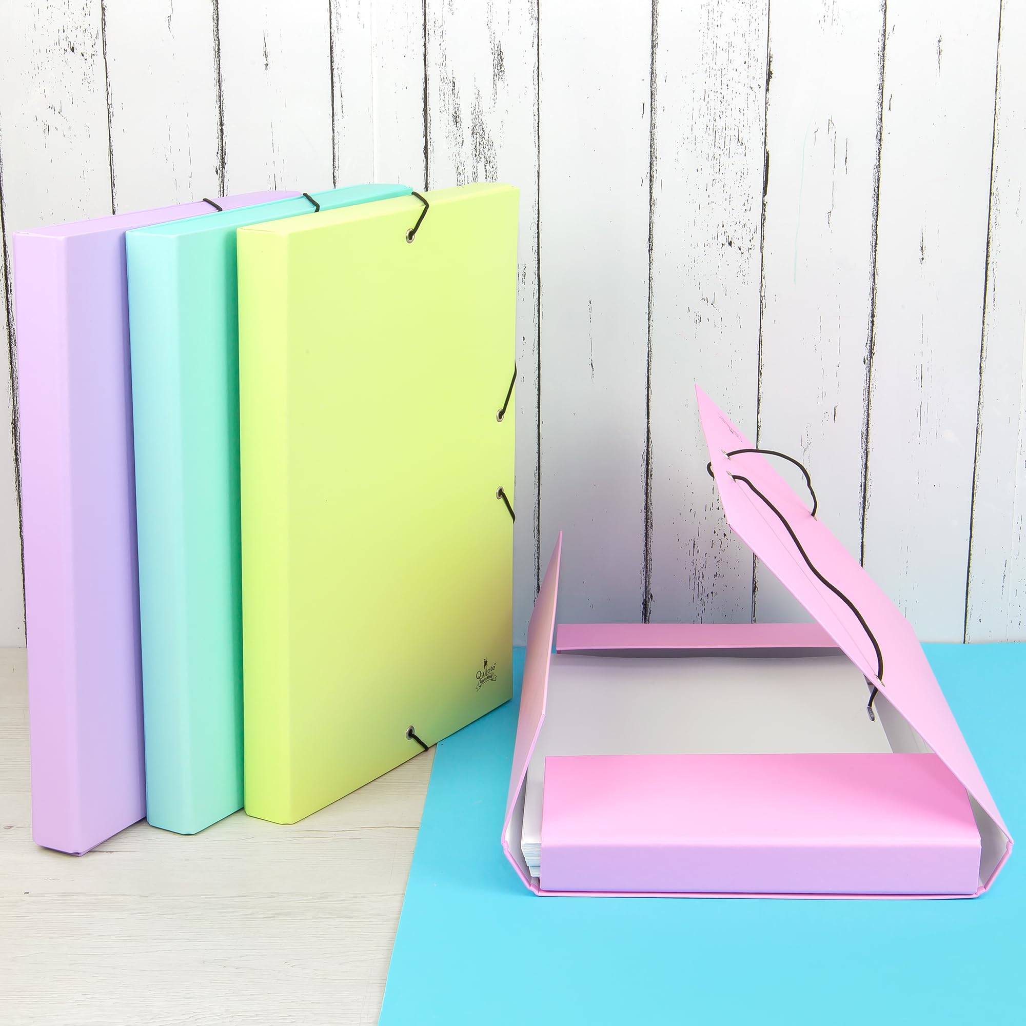 Dossiers De Projet Quijote PAPER WORLD - Dossiers Pour Archives, Couleurs Pastel, Dimensions 34,5 X 24,5 X 5 Cm, élastiques Pour A4, Usage Scolaire Et Bureau - Lot De 2 Couleurs Assorties