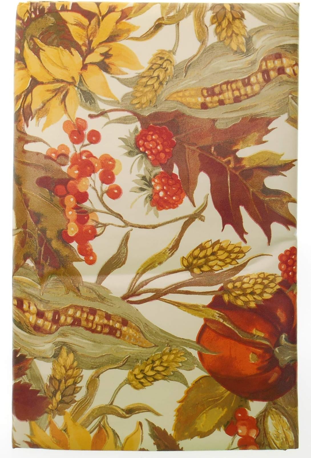 Bountiful Harvest Sunflowers, Indian Corn and Pumpkin Fall Vinyl Tablecloth with Flannel Backing. Fall Vinyl Tablecloth (52" x 70" Oblong)