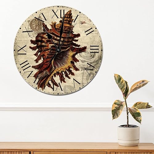 Miniatura 240 de ArogGeld Reloj de pared con diseño de estrella de mar antigua francesa, de cloruro de polivinilo, con números romanos, de 10 pulgadas, funciona