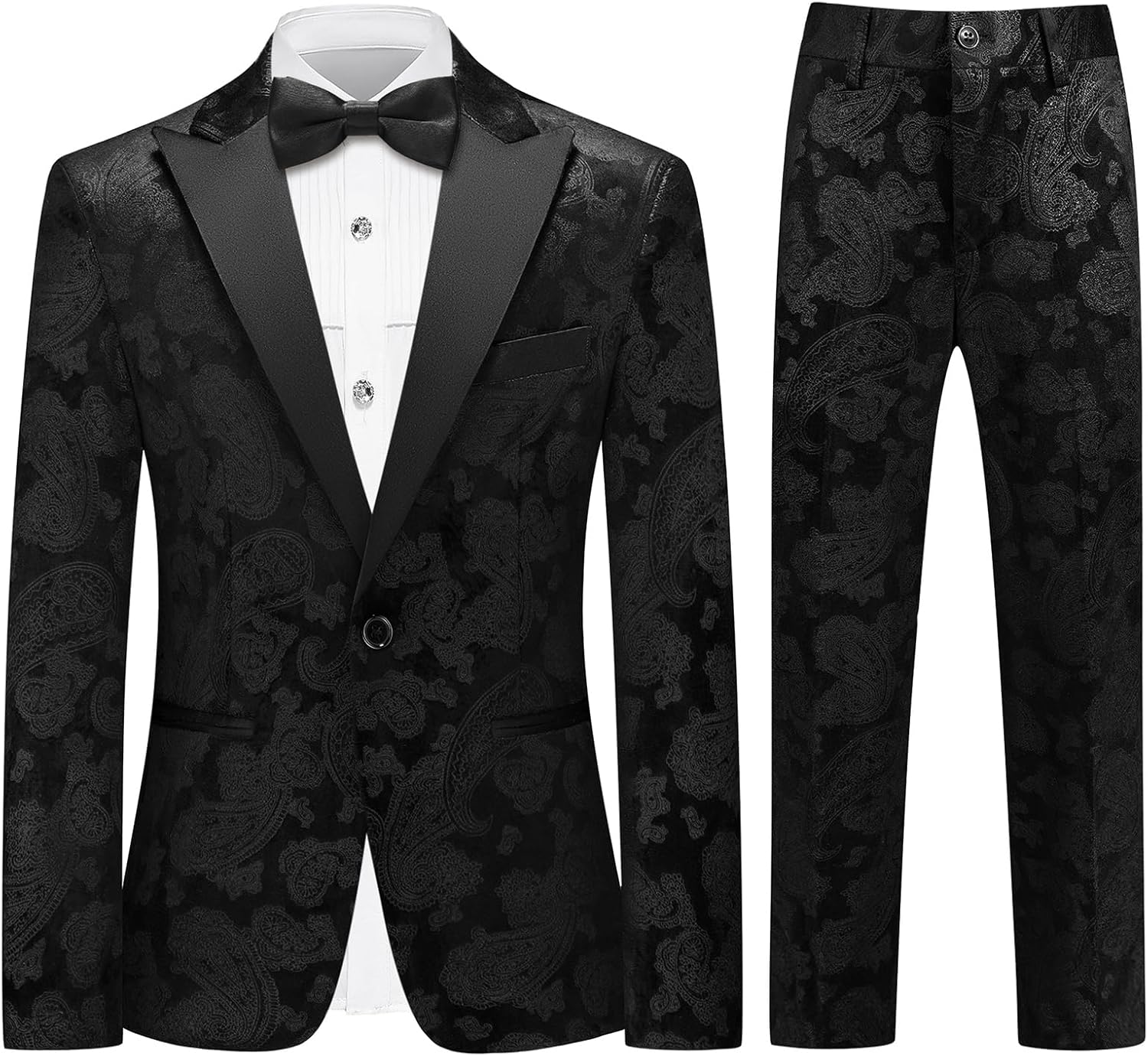 Lamgool Boys Tuxedo Suit Paisley Floral Kids Formal Set Slim Fit 3 Pieces with Jacket Shirt Pant for Sneaker Ball Prom