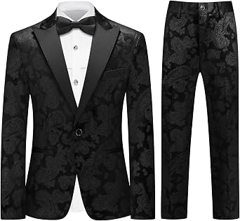 Lamgool Boys Tuxedo Suit Paisley Floral Kids Formal Set Slim Fit 3 Pieces with Jacket Shirt Pant for Sneaker Ball Prom
