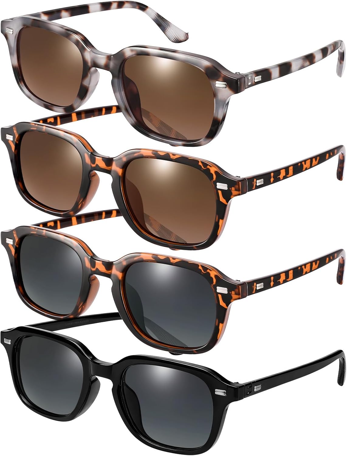 JATEBI 4 Pairs Retro Polarized Sunglasses for Women Rectangle Sunglasses | Women Trendy 90s Vintage UV400 Shades