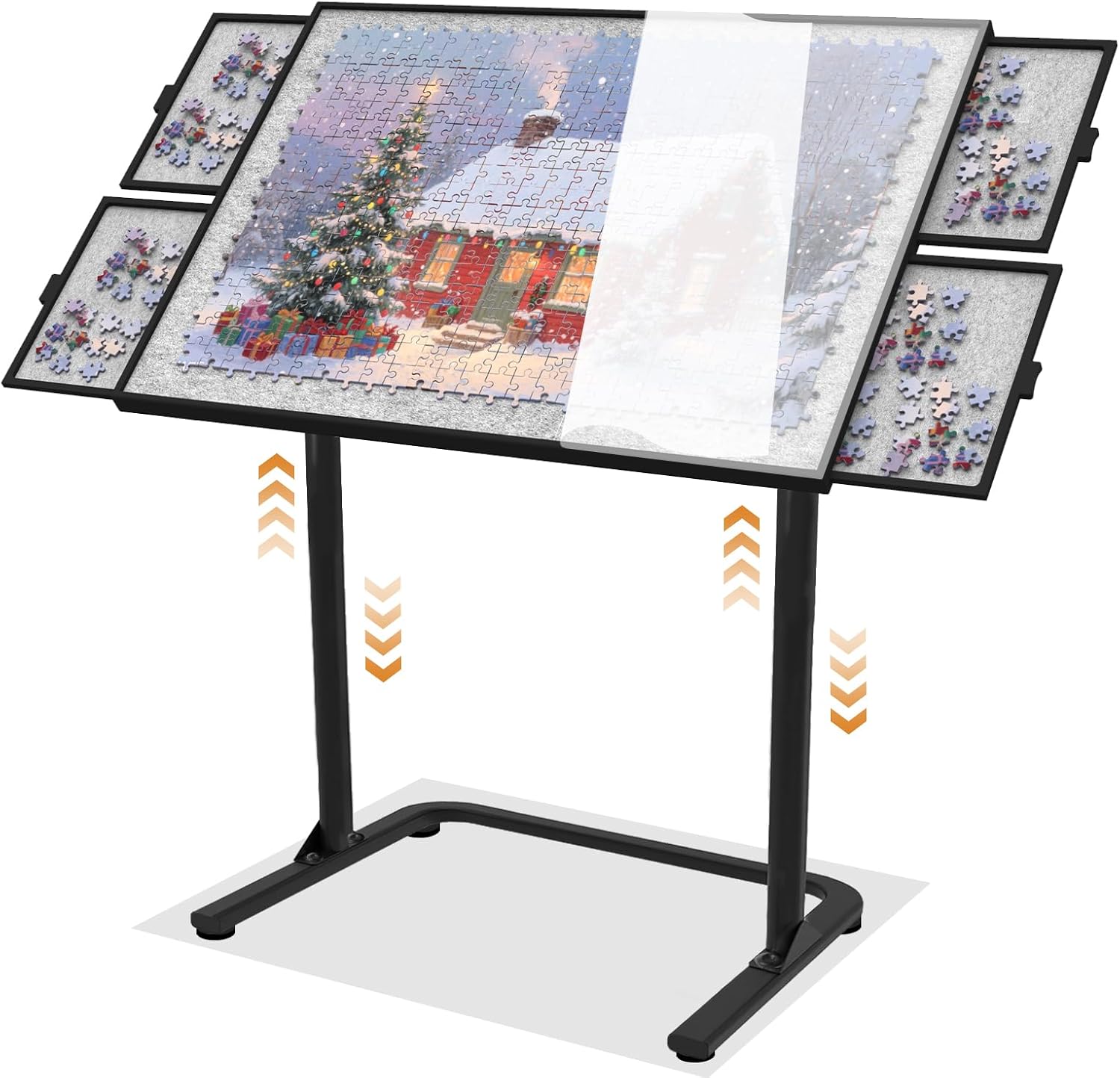 Doerpuz Puzzle Table 1500pcs,Adjustable Height and 90°up Angles Puzzle Board for Saving Storage Space,Aluminum Jigsaw Puzzle Tables for Adults with Drawers