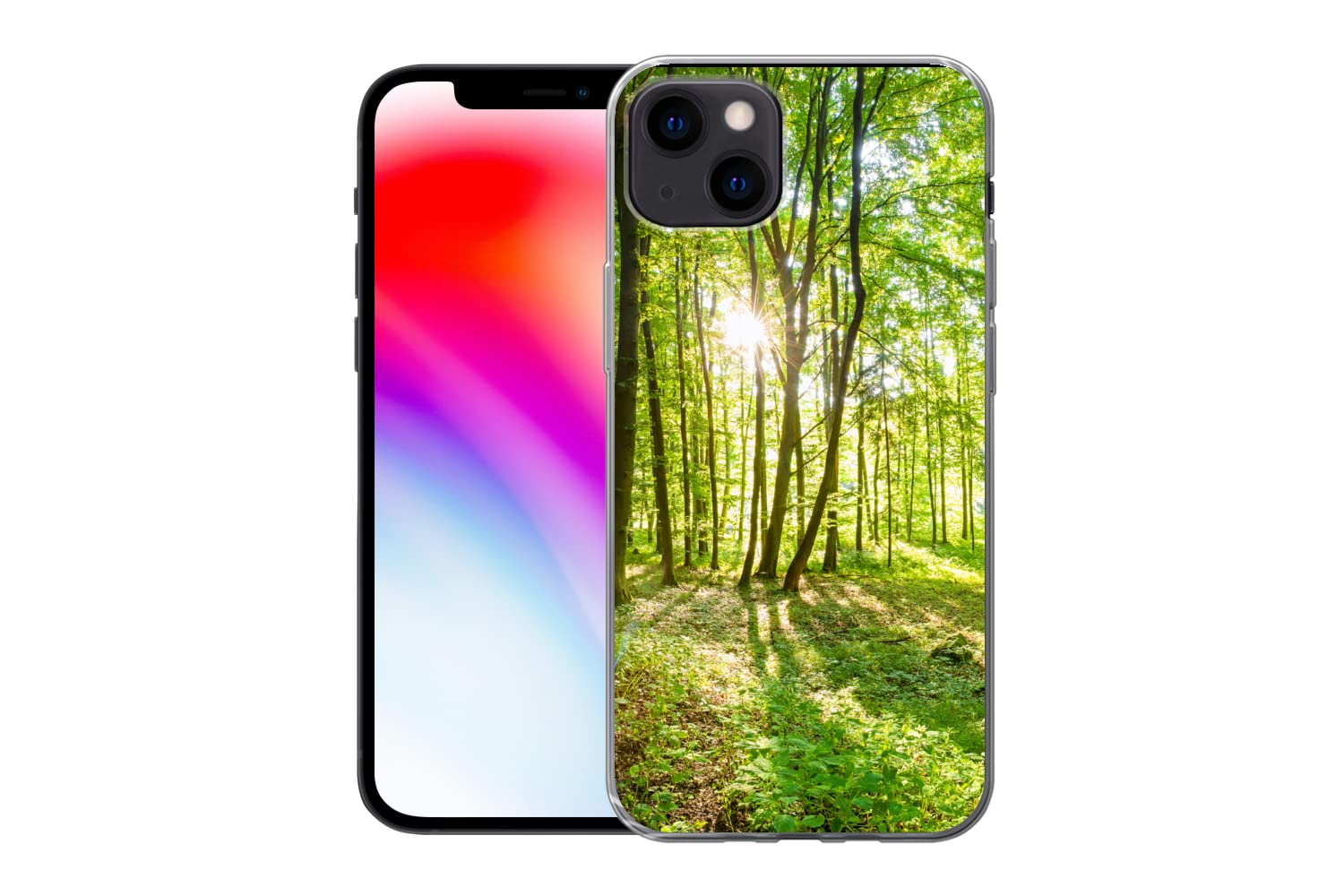 MuchoWow Funda para iPhone 13 - Naturaleza - Árboles - Bosque - Verde - Luz Solar - Funda de Silicona/Funda Blanda para teléfono móvil