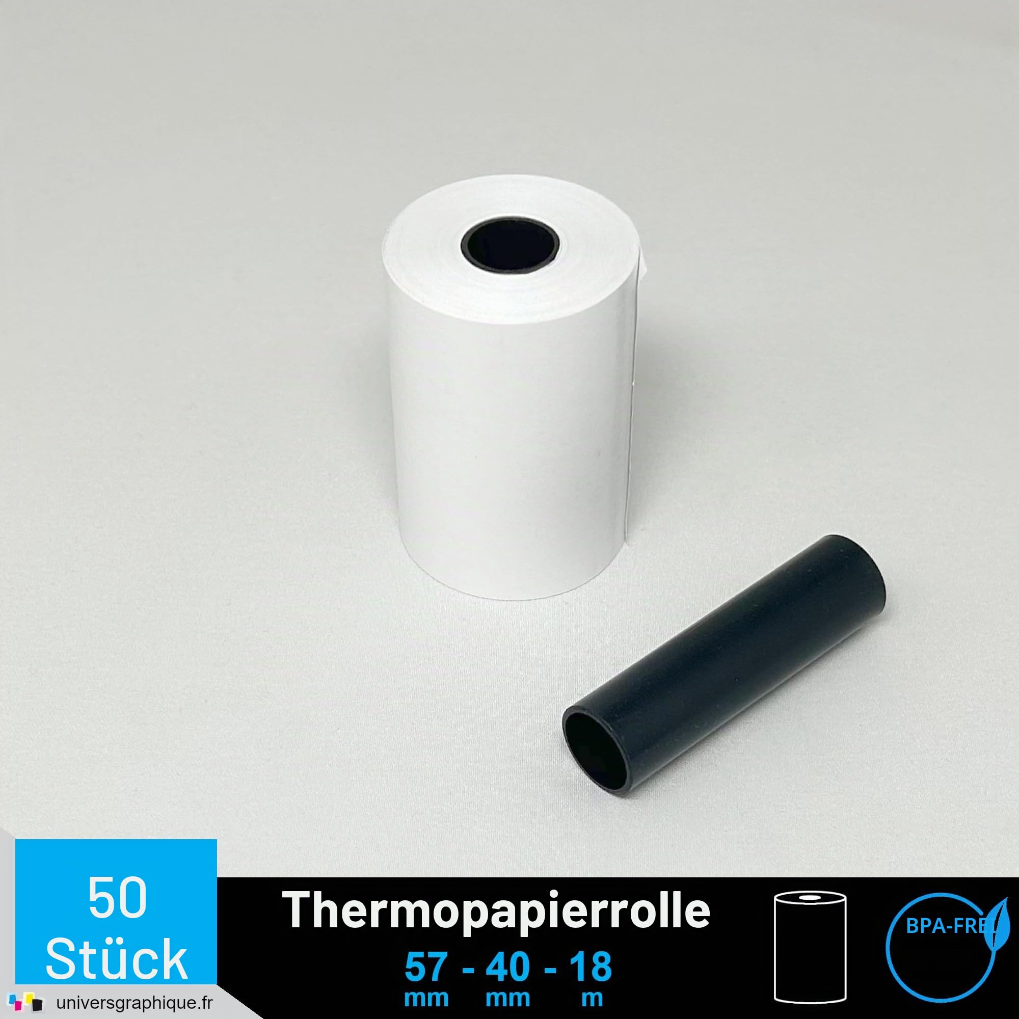 50 EC-Cash Thermorollen 57 x 40 x 12 für EC-Geräte mit Thermodrucker, Thermopapier EC-Cash Bonrolle, Bisphenol-A frei Ø40 mm