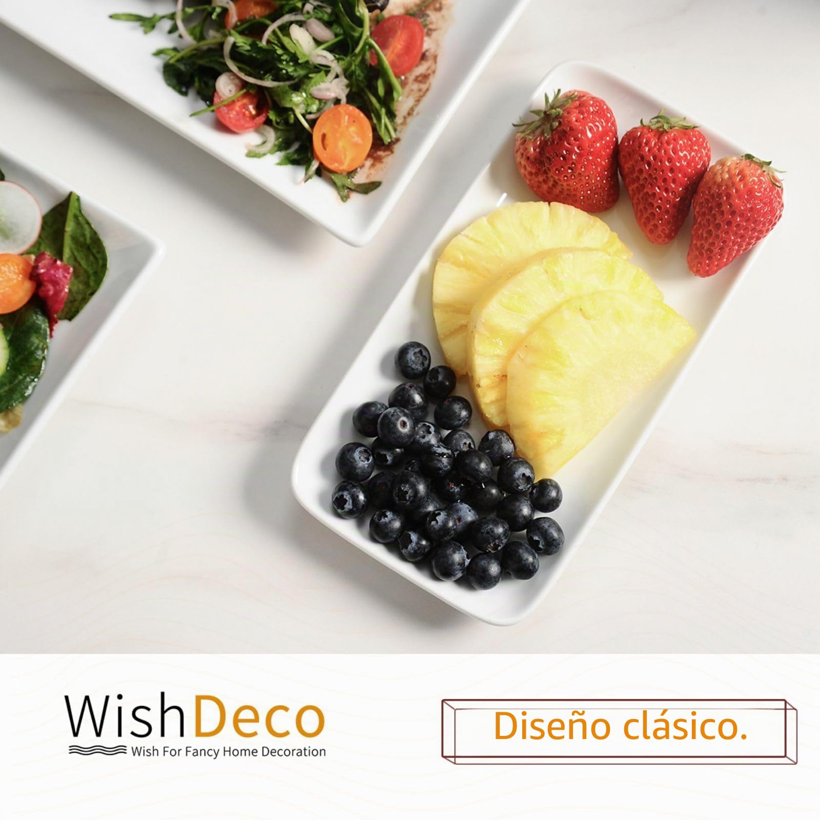 WishDeco Juego de 6 Fuente para Servir Comida, Platos Rectangulares, Blanco Platos de Porcelana 23x12 cm, Plato Servir Cerámica para Postre, Sushi, Aperitivo, Ensalada