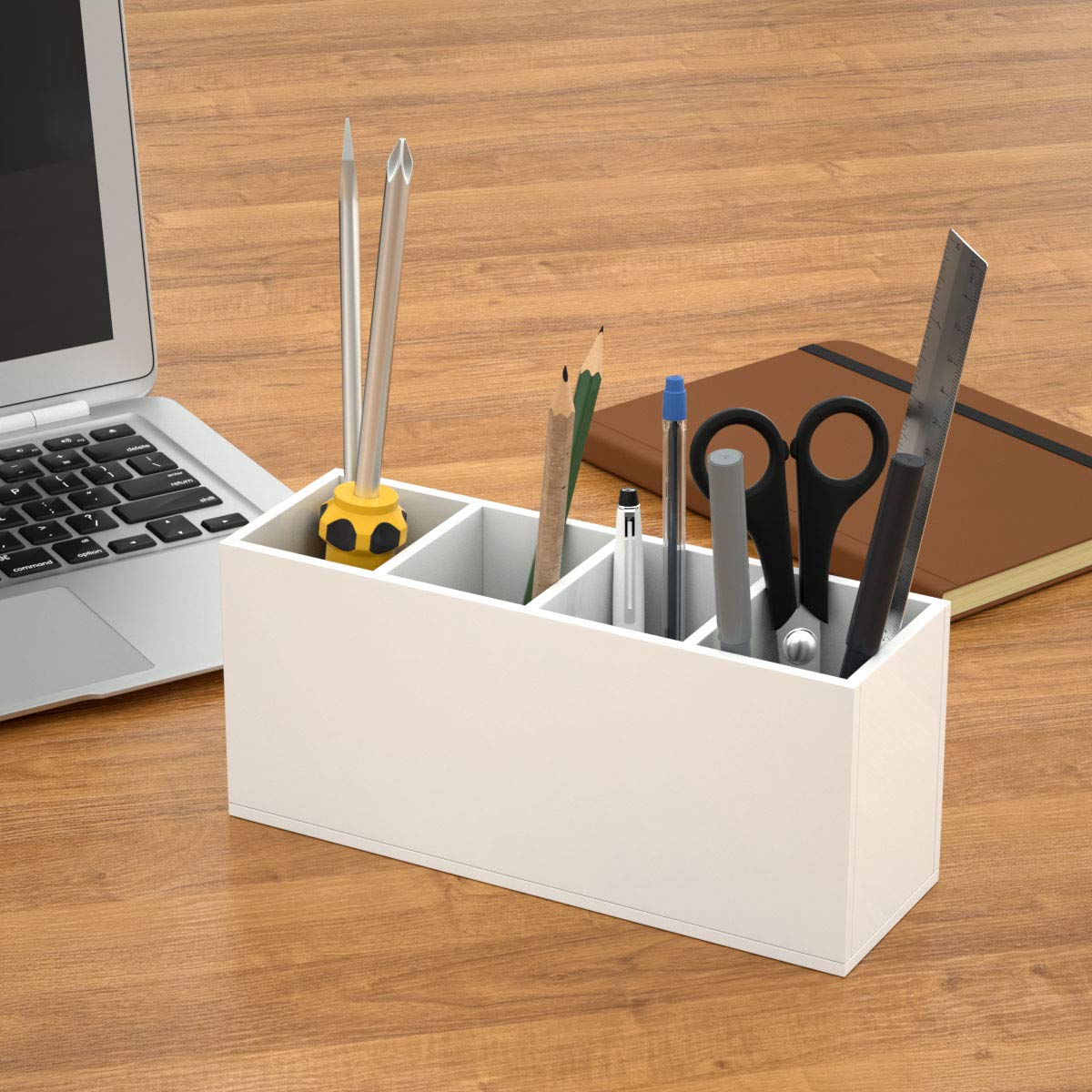 NIUBEE Soporte acrílico para bolígrafos, 4 compartimentos, organizador de lápices blanco para almacenamiento de accesorios de escritorio (blanco)