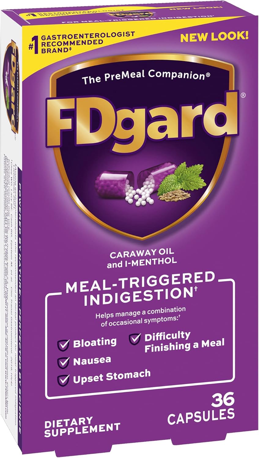 FDgard Dietary Supplement to Help Manage Meal-Triggered Indigestion†, 36 Capsules (Packaging May Vary) : Health & Household