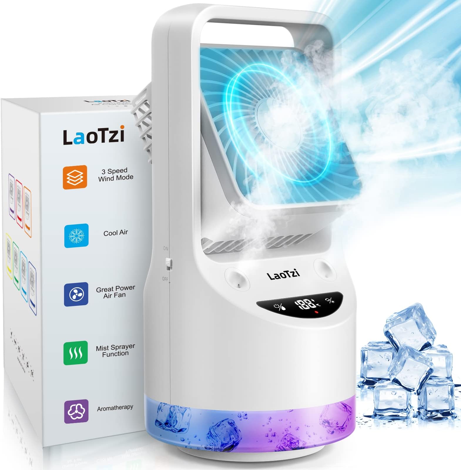 Rechargeable Portable Air Conditioner Fan, Evaporative Mini Air Conditioner with 3 Speeds 7 Colors, Portable Desk Cooler Fan with Aromatherapy for Window, Room, Home and Office