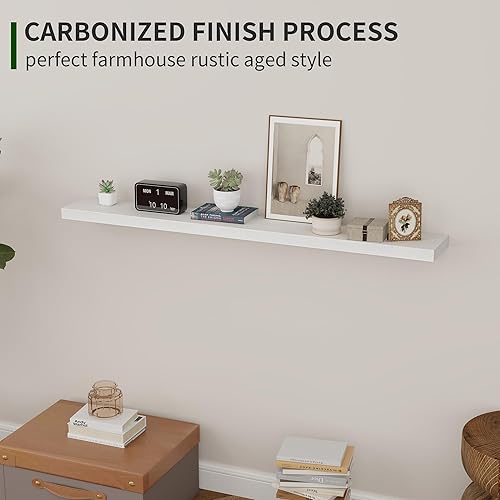 Miniatura 6 de Estantes flotantes blancos, juego de 2 estantes de pared de 48 pulgadas, estantes de madera rústica para almacenamiento de pared, chimenea de