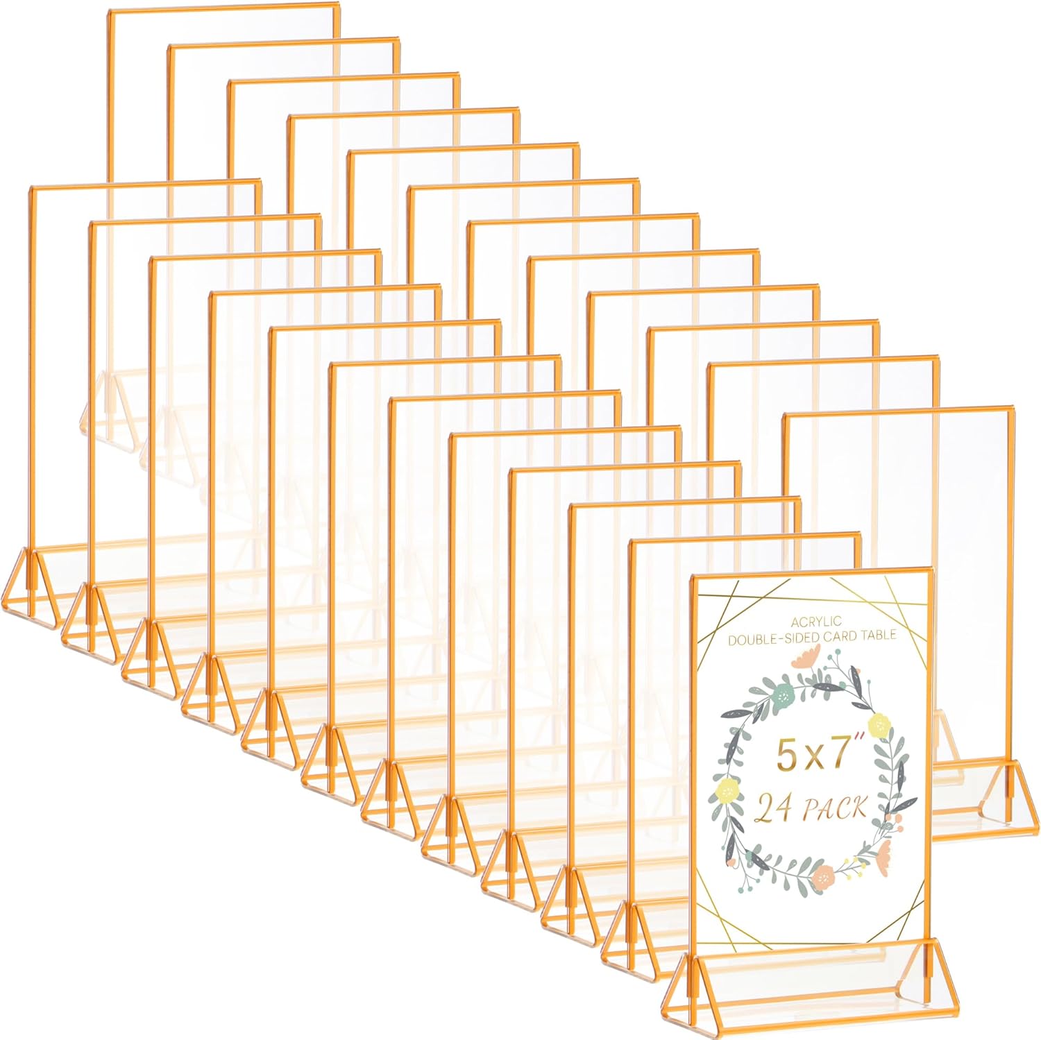 Acrylic Gold Sign Holder,Wedding Table Numbers Picture Frames, Double Sided Menu Holders Picture Frames for Restaurants, Home, Photo Frames, Store (5" x 7"- 24 Pack)