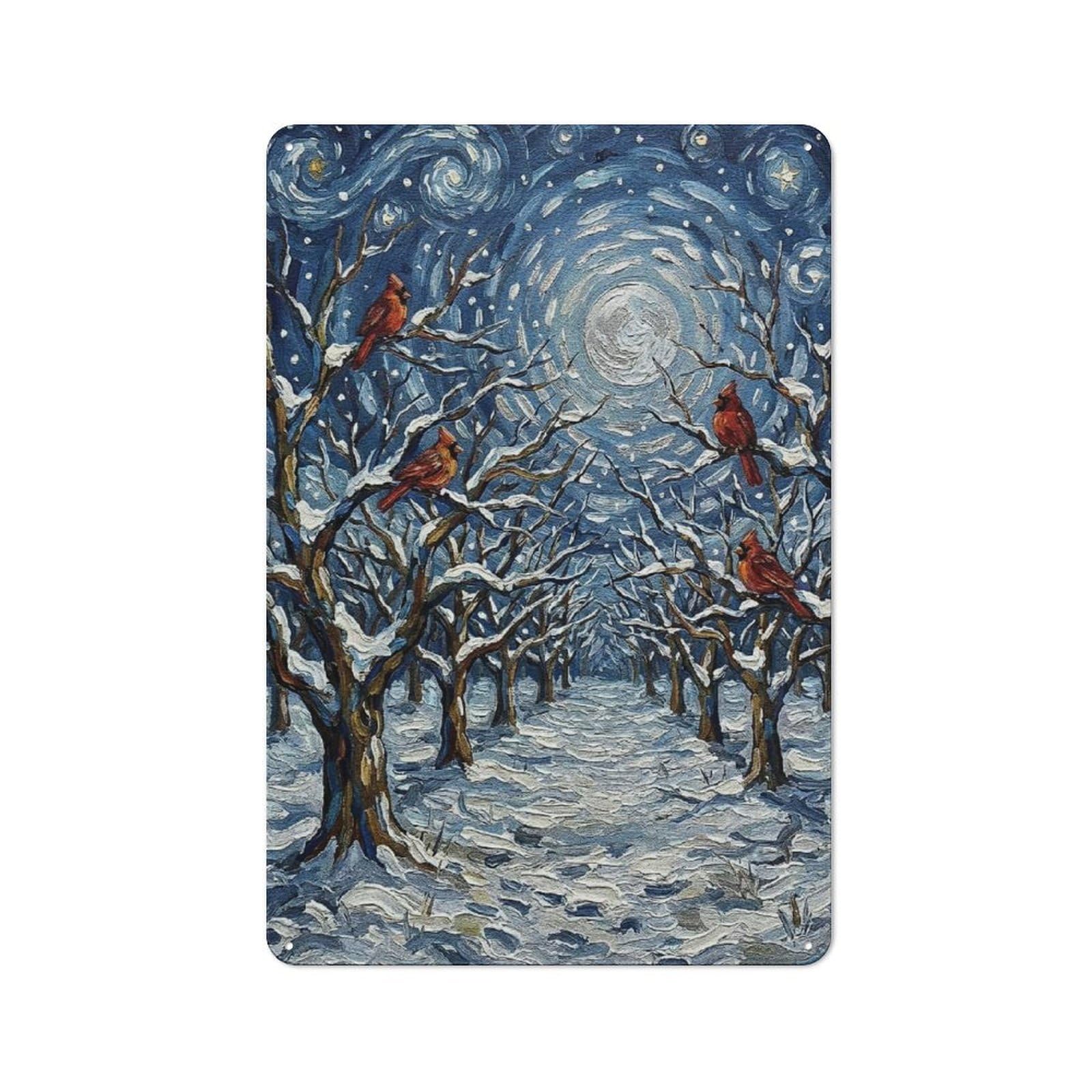 Junmoney Style-19 Winter Cardinals In Snowy Forest Painting Classic Metal Wall Decor 30X20cm, Office Metal Sign For Workspace, Cafe, Shop Or Desk Area